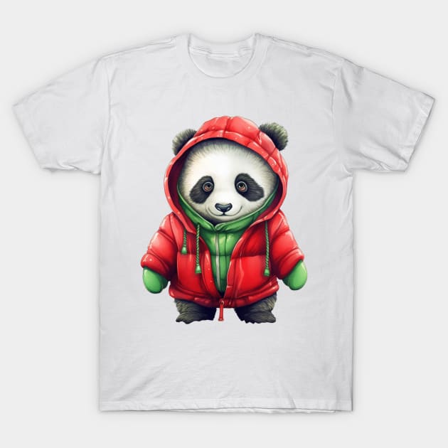 Knitted Christmas Panda Bear T-Shirt by Chromatic Fusion Studio